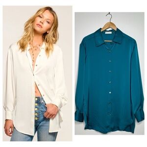 RAMY BROOK Teal Kolby Oversized Button Down Blouse Size Medium